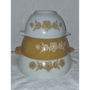 Vintage Pyrex Cinderella Mixing Bowls,  Butterfly Gold Pattern, 3pc, 441-443